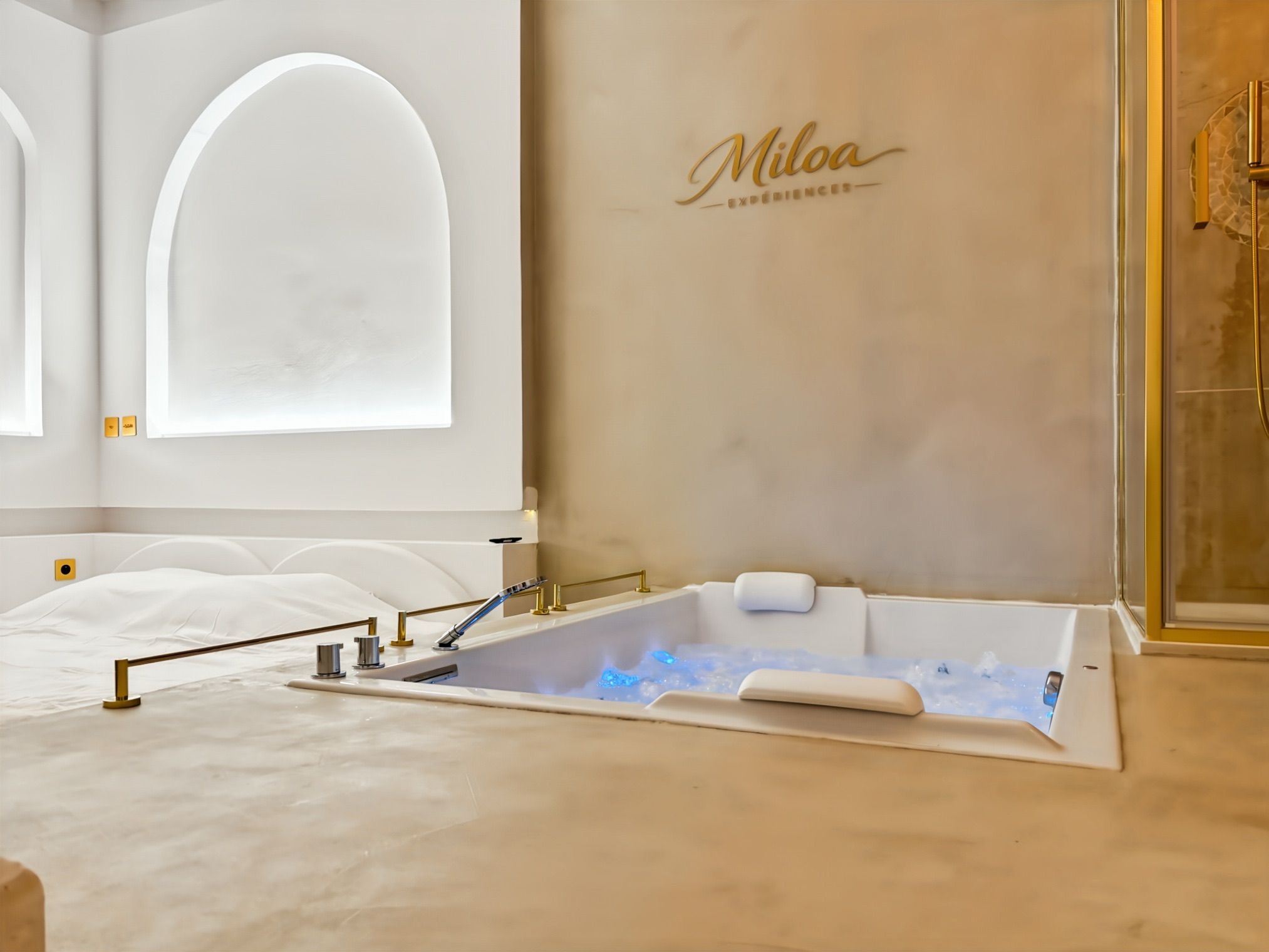 Jacuzzi and bed, close view