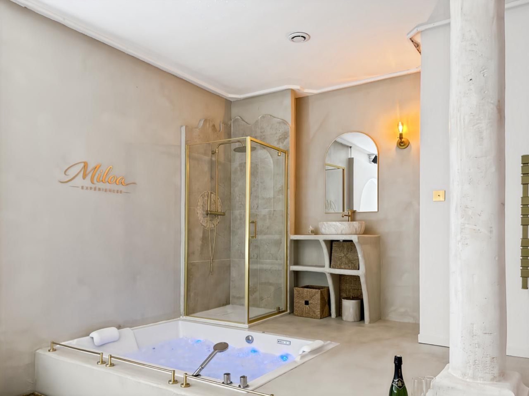 Italian-style shower and stone basin