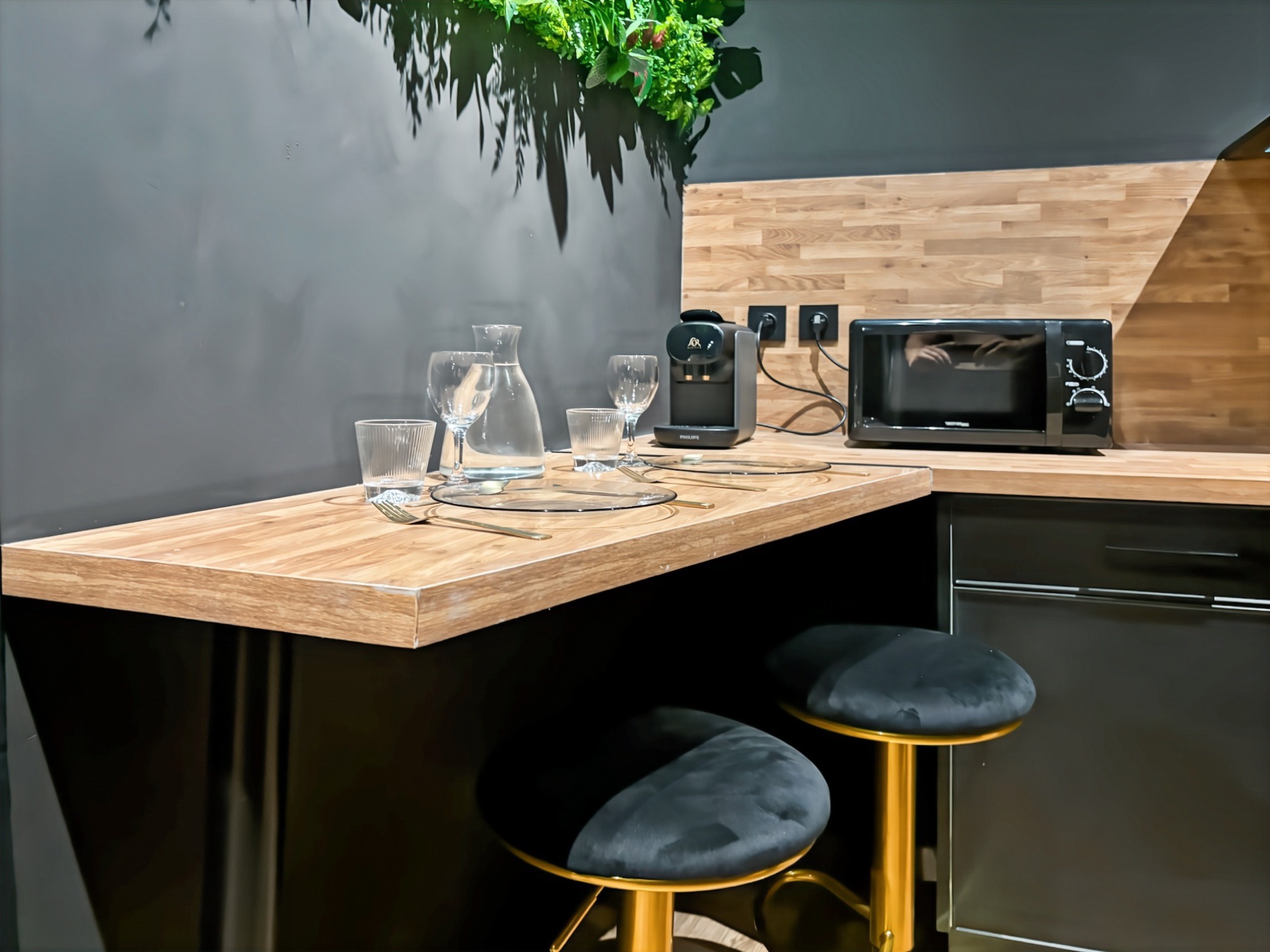 Glassware and coffee machine on the bar