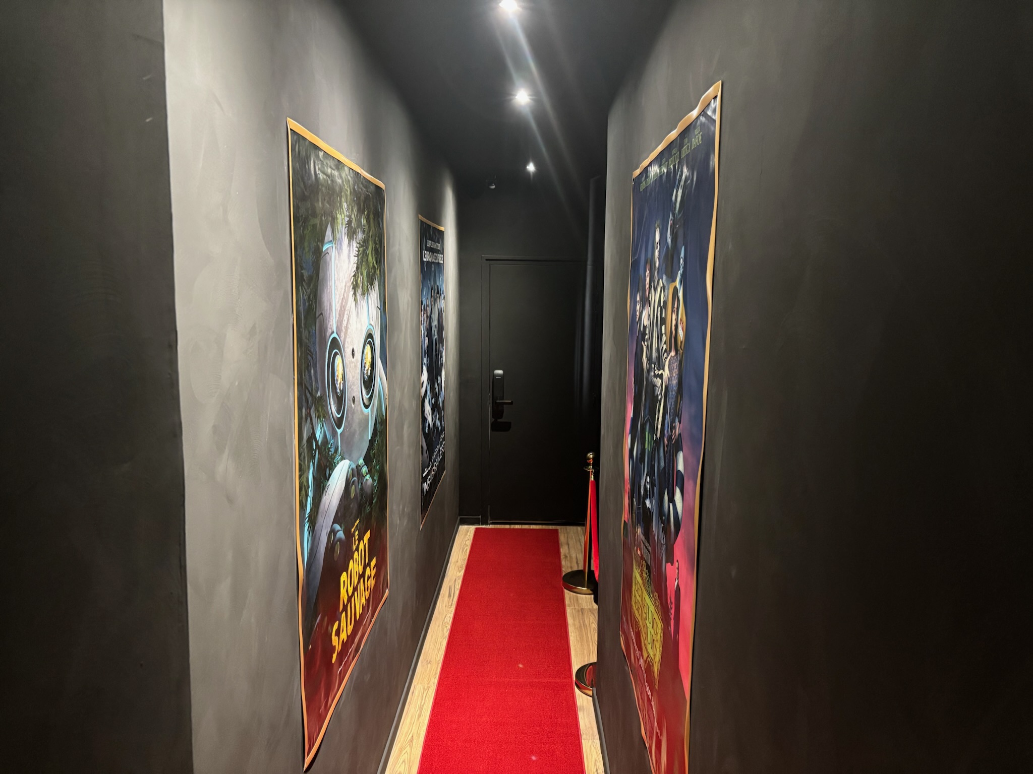 Red carpet entrance and film posters in the Ciné Room suite